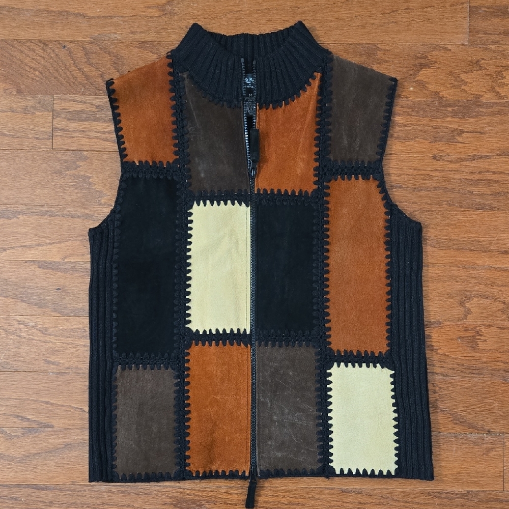 Leather Patchwork Vintage Vest - image 1